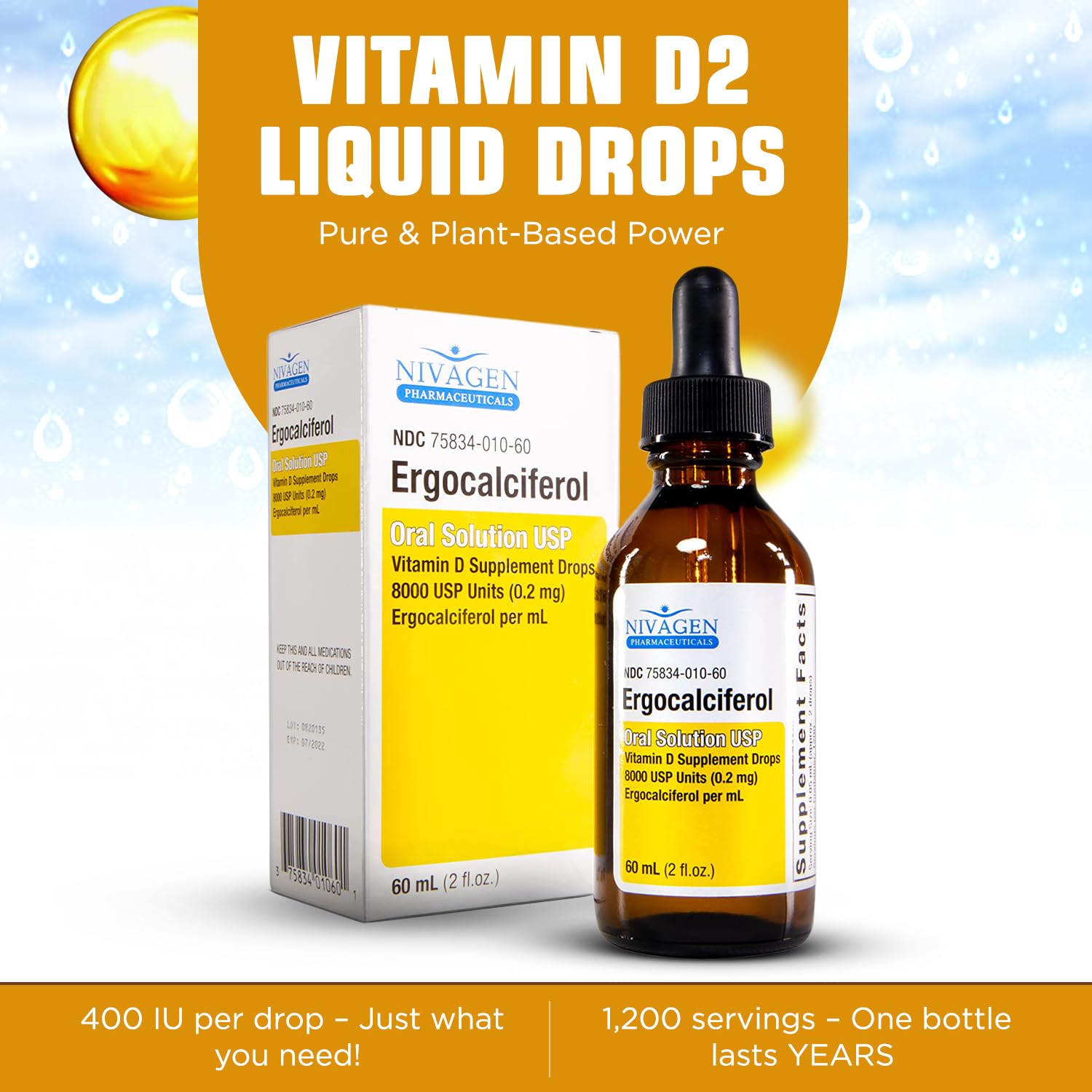 Nivagen Vitamin D2 Liquid Drops bottle with label