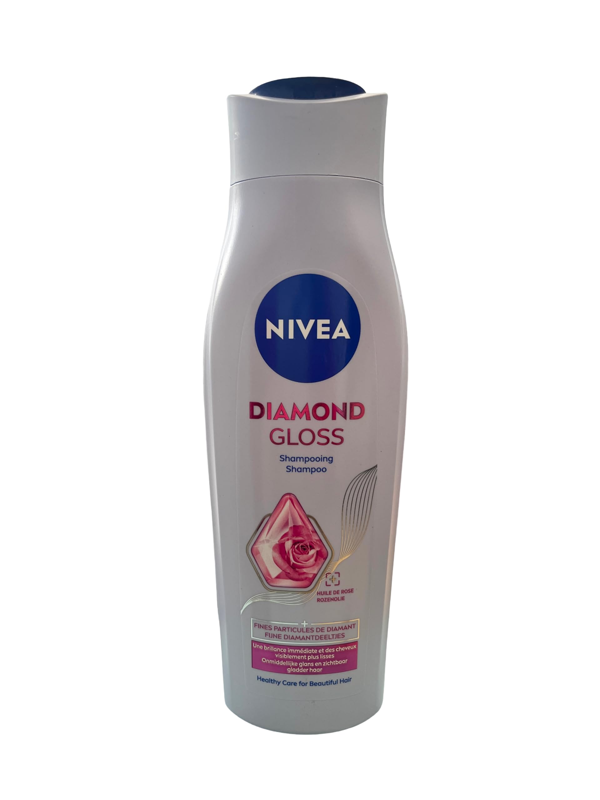 NIVEA Diamond Gloss Shampoo particles image, suggesting enhanced brilliance and nourished strands.
