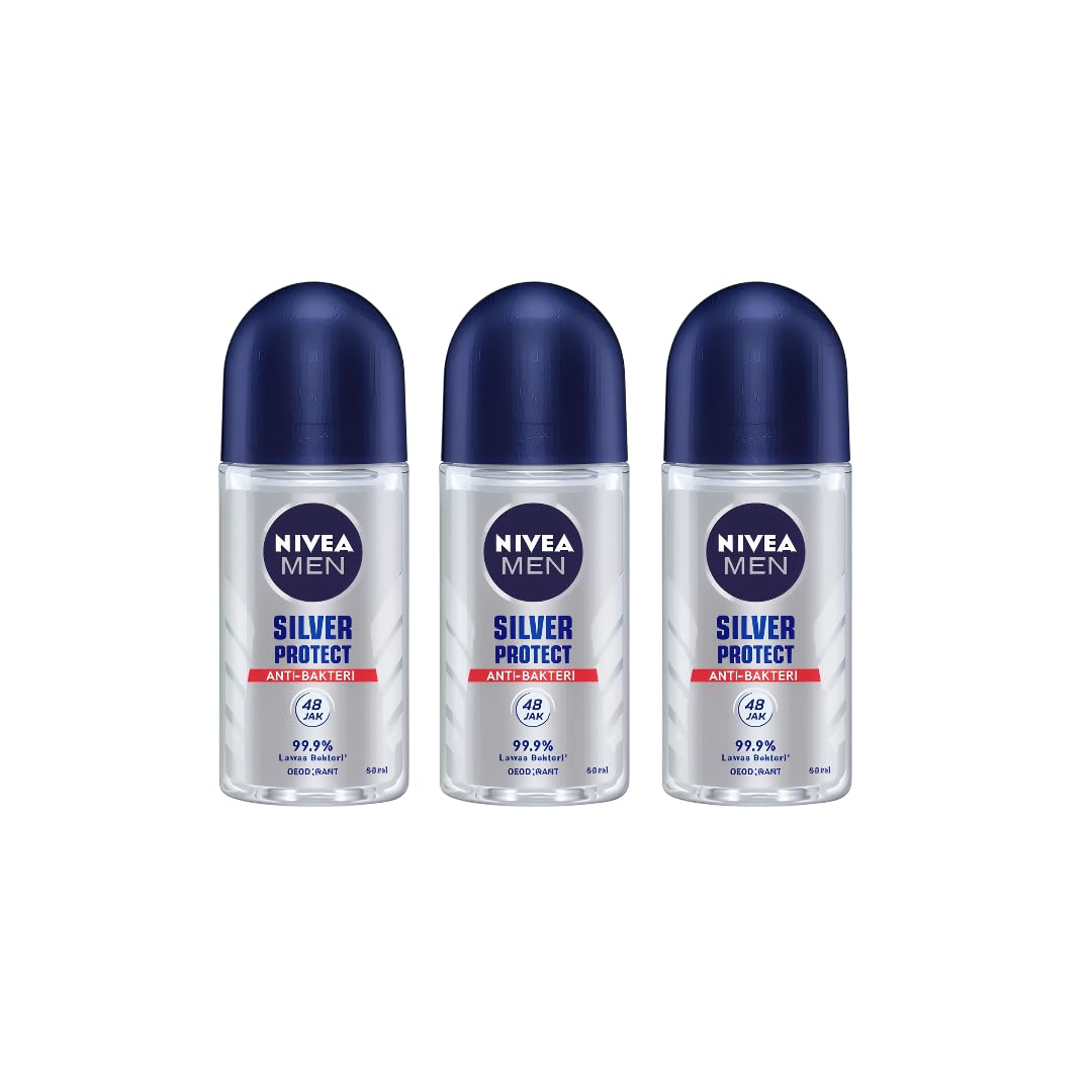 NIVEA Men Silver Protect roll-on bottle closeup for long-lasting freshness.