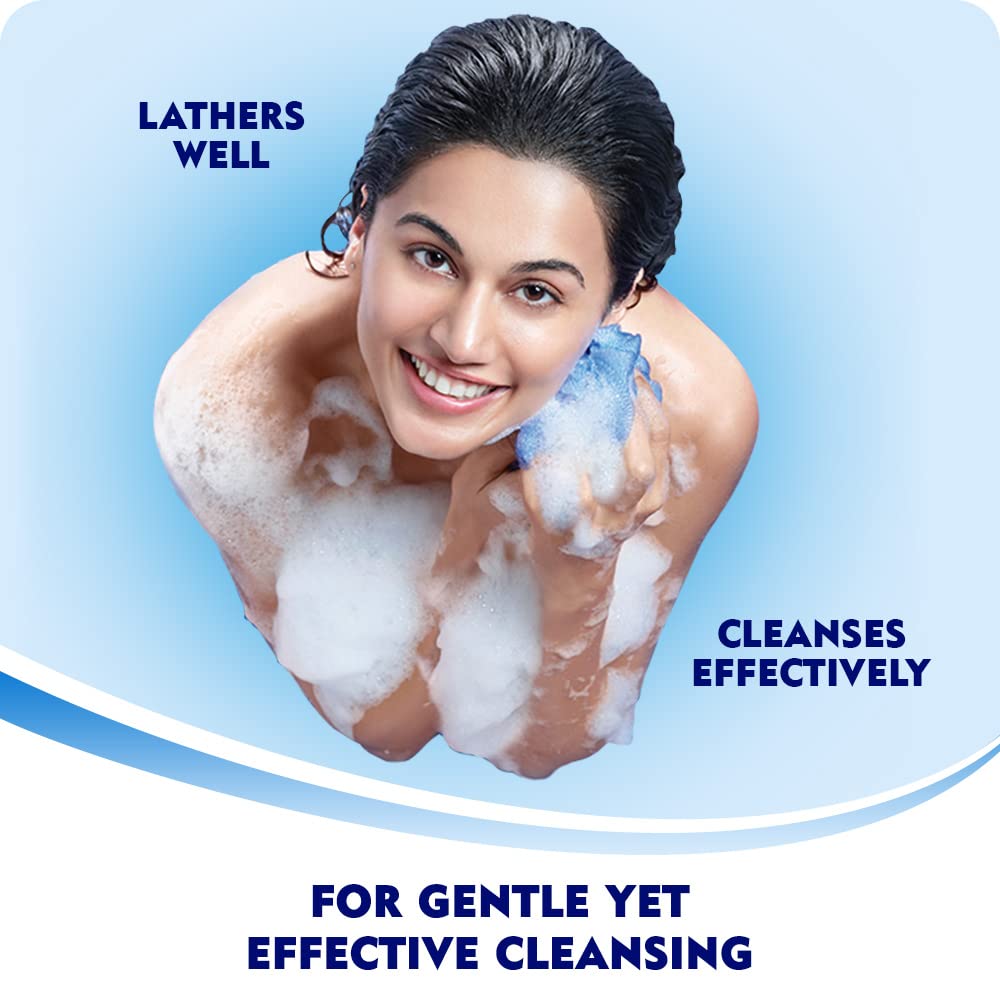 NIVEA oil pearls envelopment texture demonstrates skin-softening potential in shower.