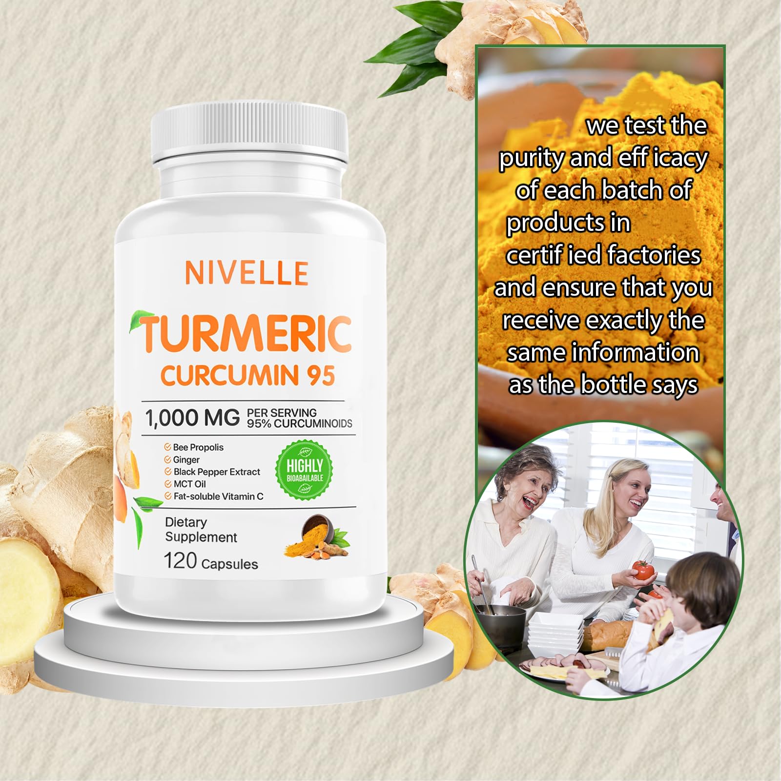 NIVELLE Turmeric Curcumin with black pepper for absorption