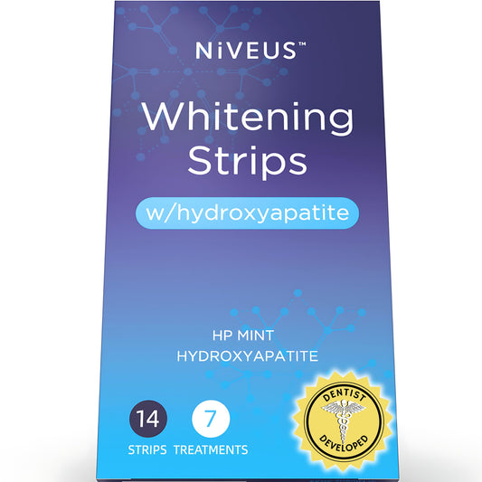 Front view of Niveus Teeth Whitening Strips box with mint flavor