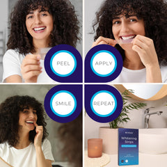 Niveus teeth whitening strips being applied to teeth