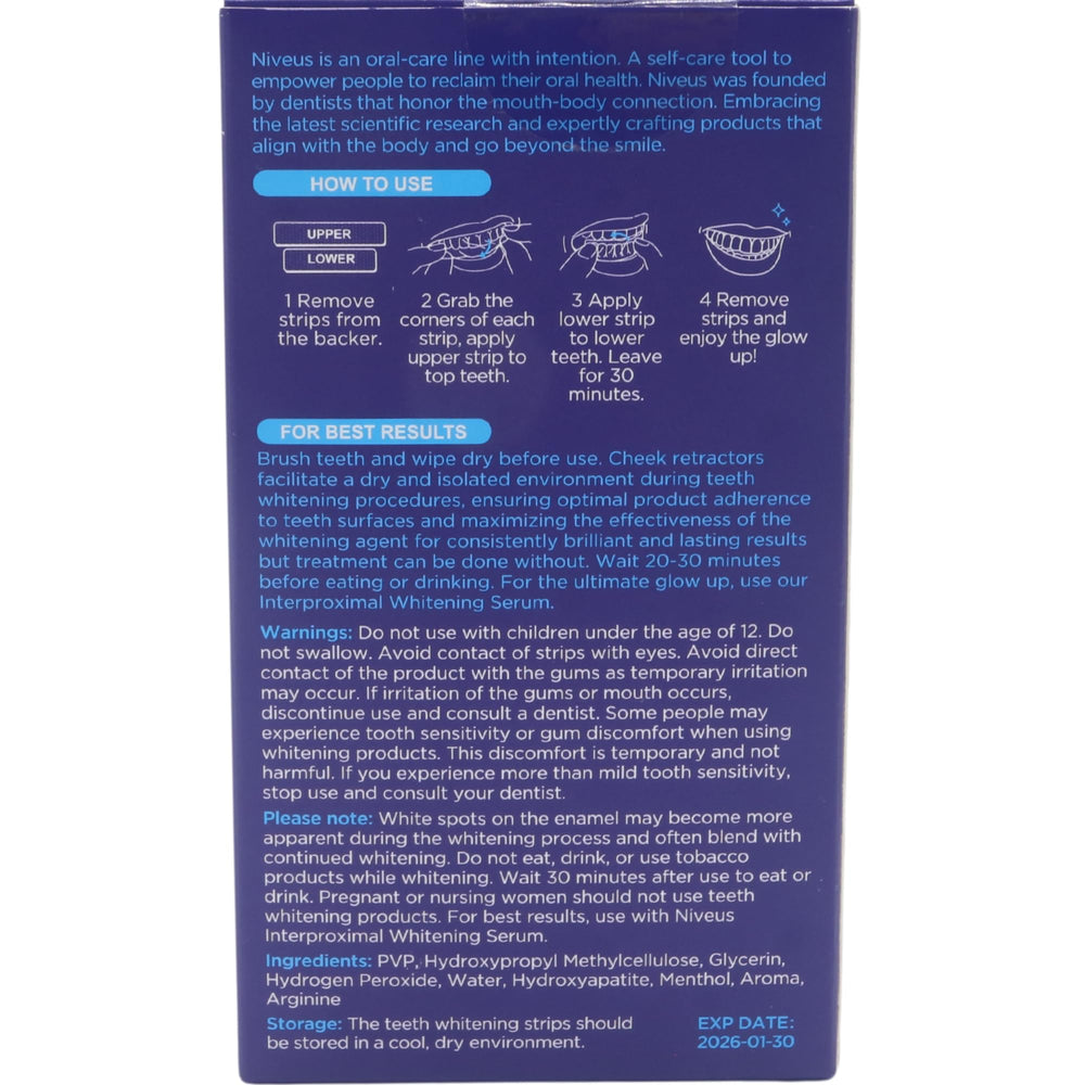 Close-up of the Niveus whitening strips label