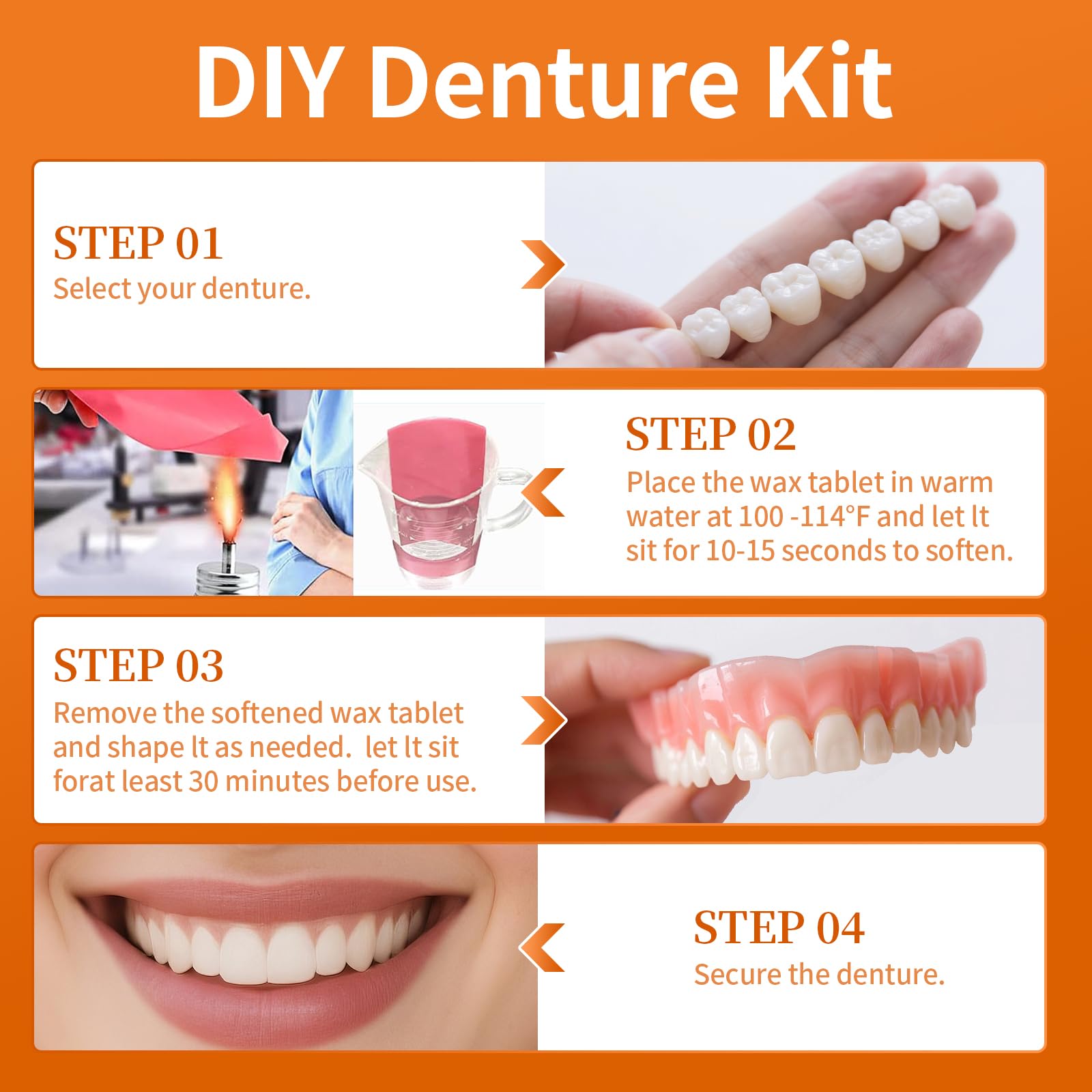 Denture kit used to fit medium to large mouths