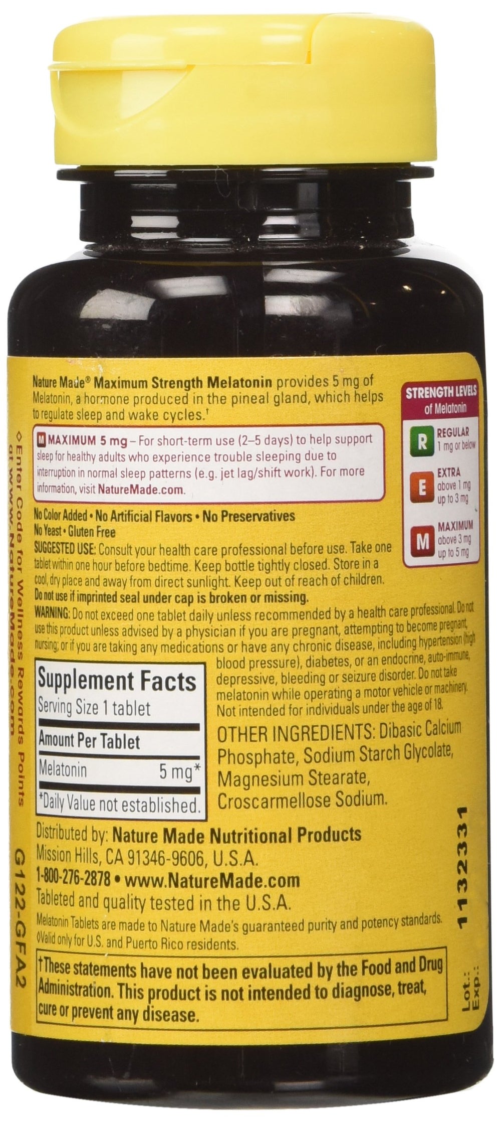 Close-up of Nm Super Melatonin 5mg 90-count bottle label