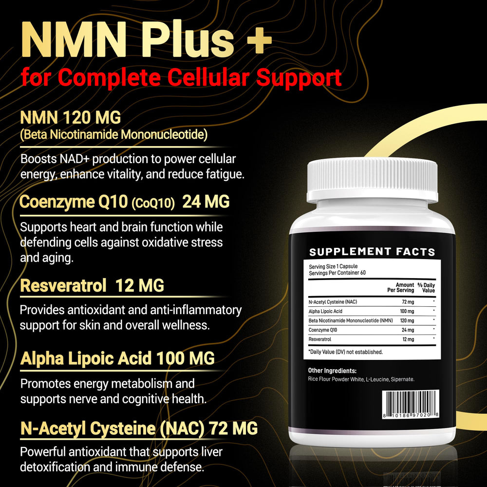 Close-up of NMN Complex Plus+ ingredients