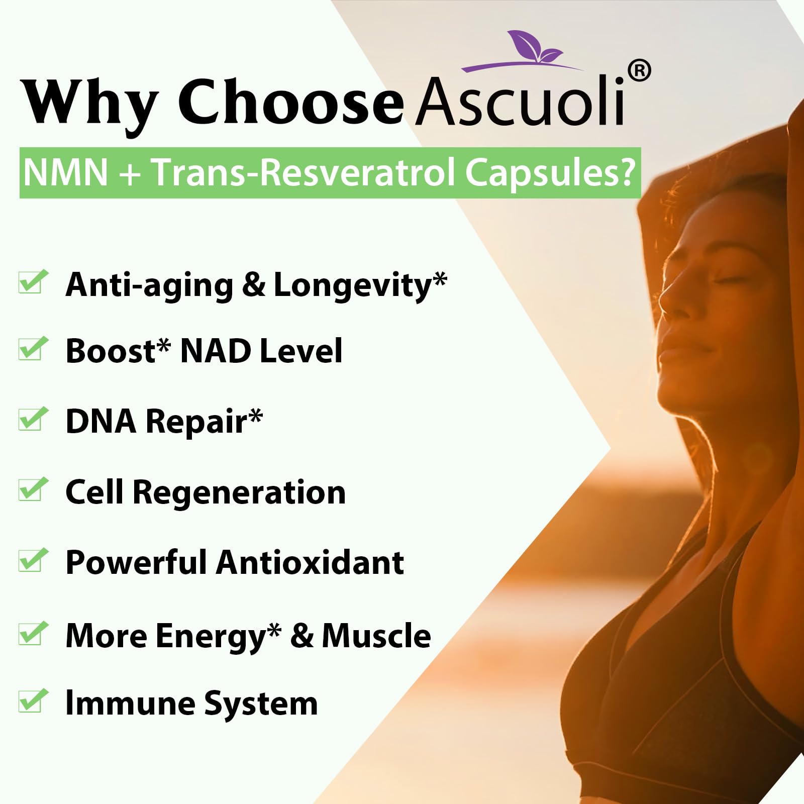 Graphic showing 1150mg NMN Resveratrol per serving