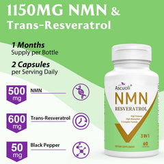 Close-up of NMN Resveratrol capsules for adults