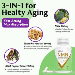 Product image of NMN Resveratrol bottle with label