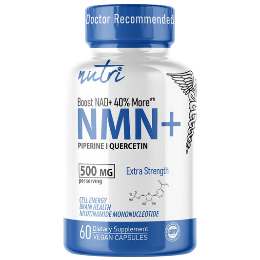 Nutri NMN 500mg NAD supplement bottle with 60 capsules