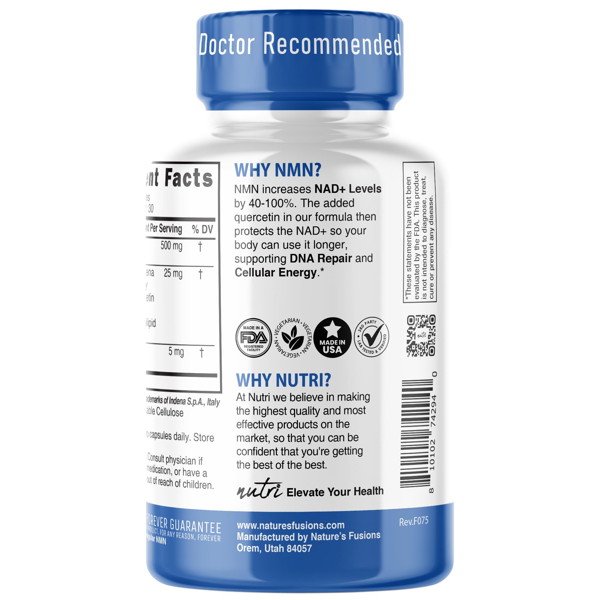 Third-party testing badge and US facility seal for NMN supplement