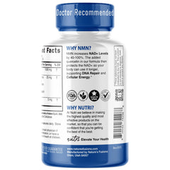 Nutrition facts panel and NMN supplement bottle design