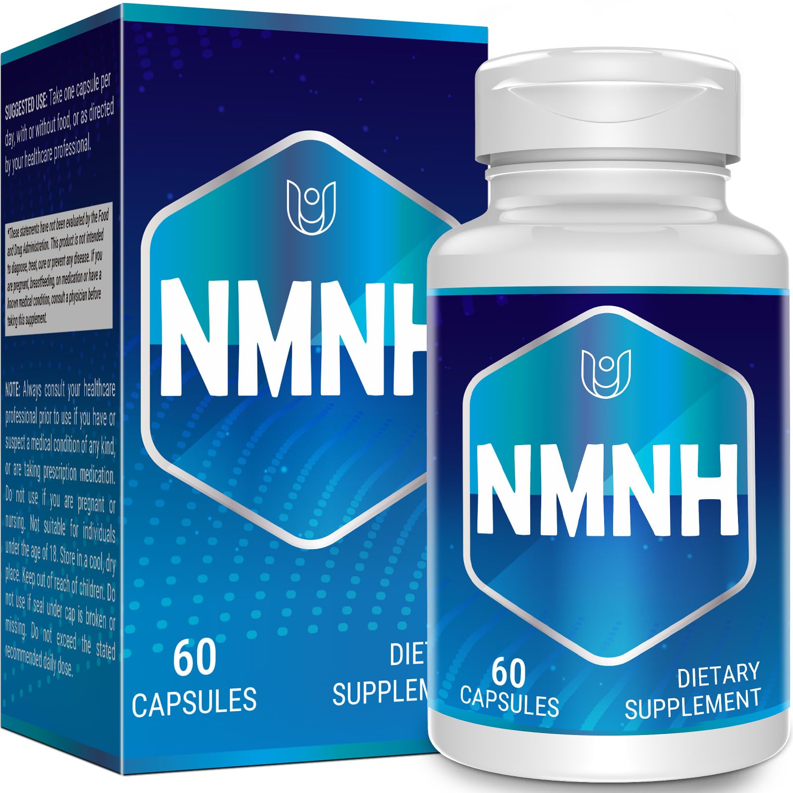 NMNH NMN supplement bottle with 60 capsules on a clean white background