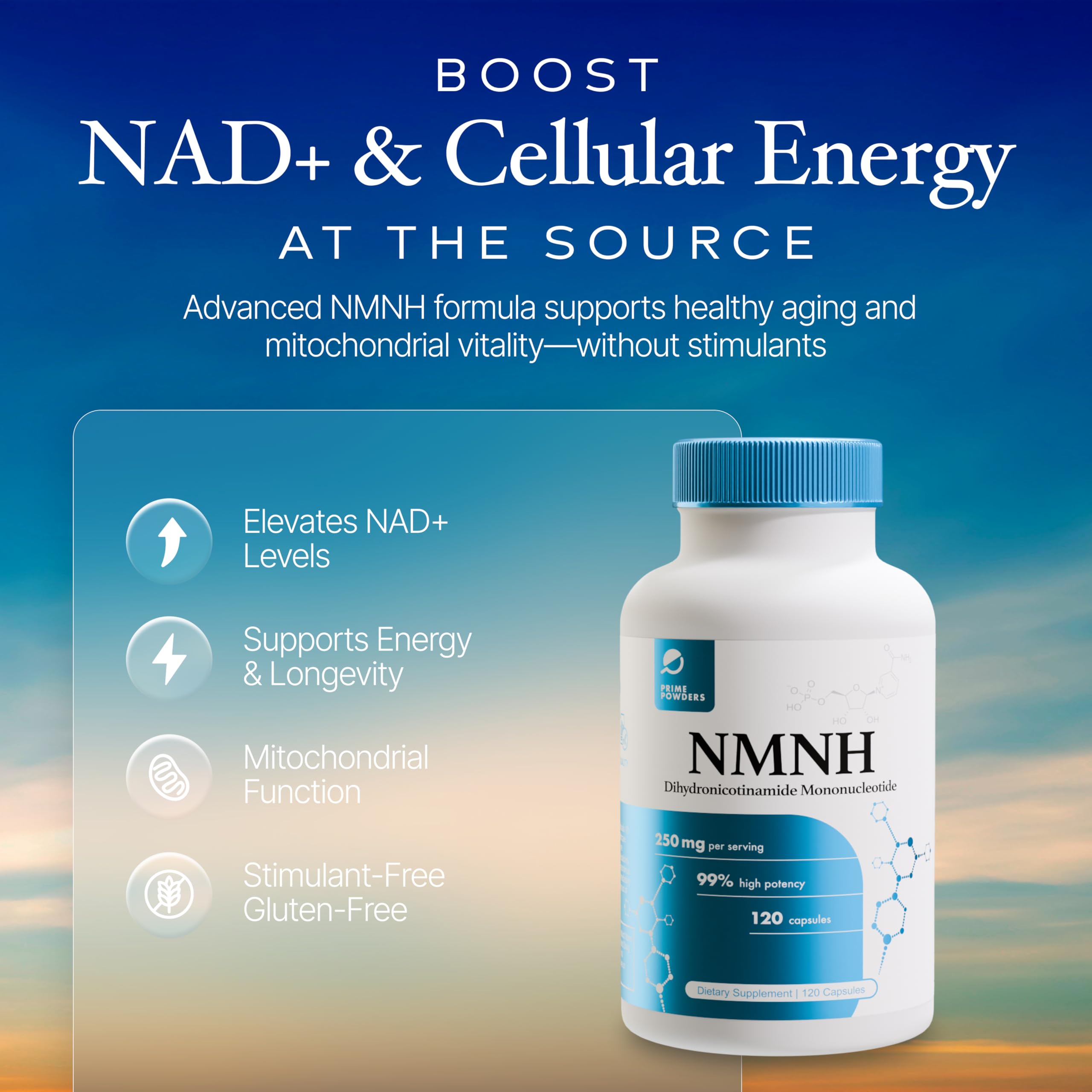 NAD+ support NMNH capsules infographic