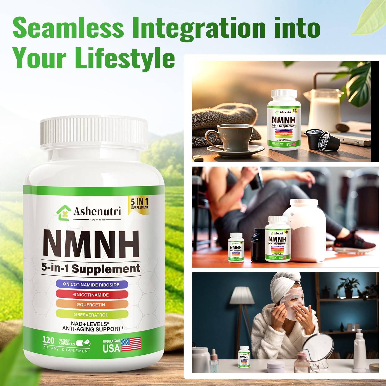Graphic representing NAD+ support and anti-aging benefits