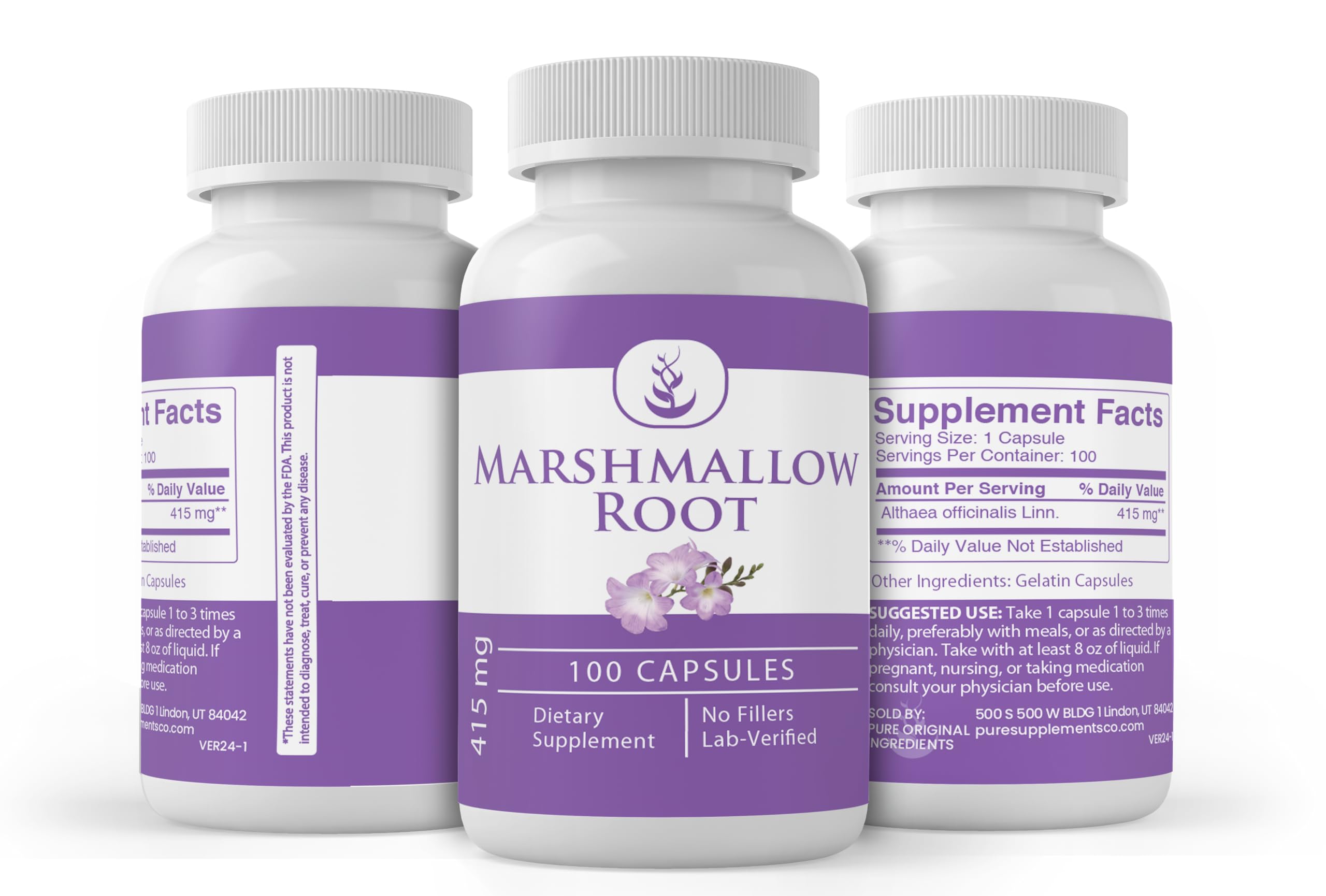Marshmallow root capsules with no additives or fillers