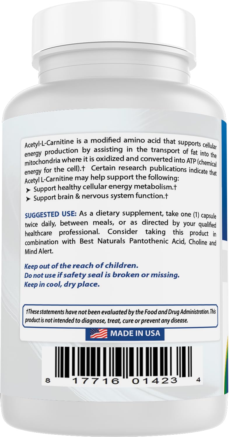 No artificial colors flavors or preservatives label for Best Naturals Acetyl L-Carnitine