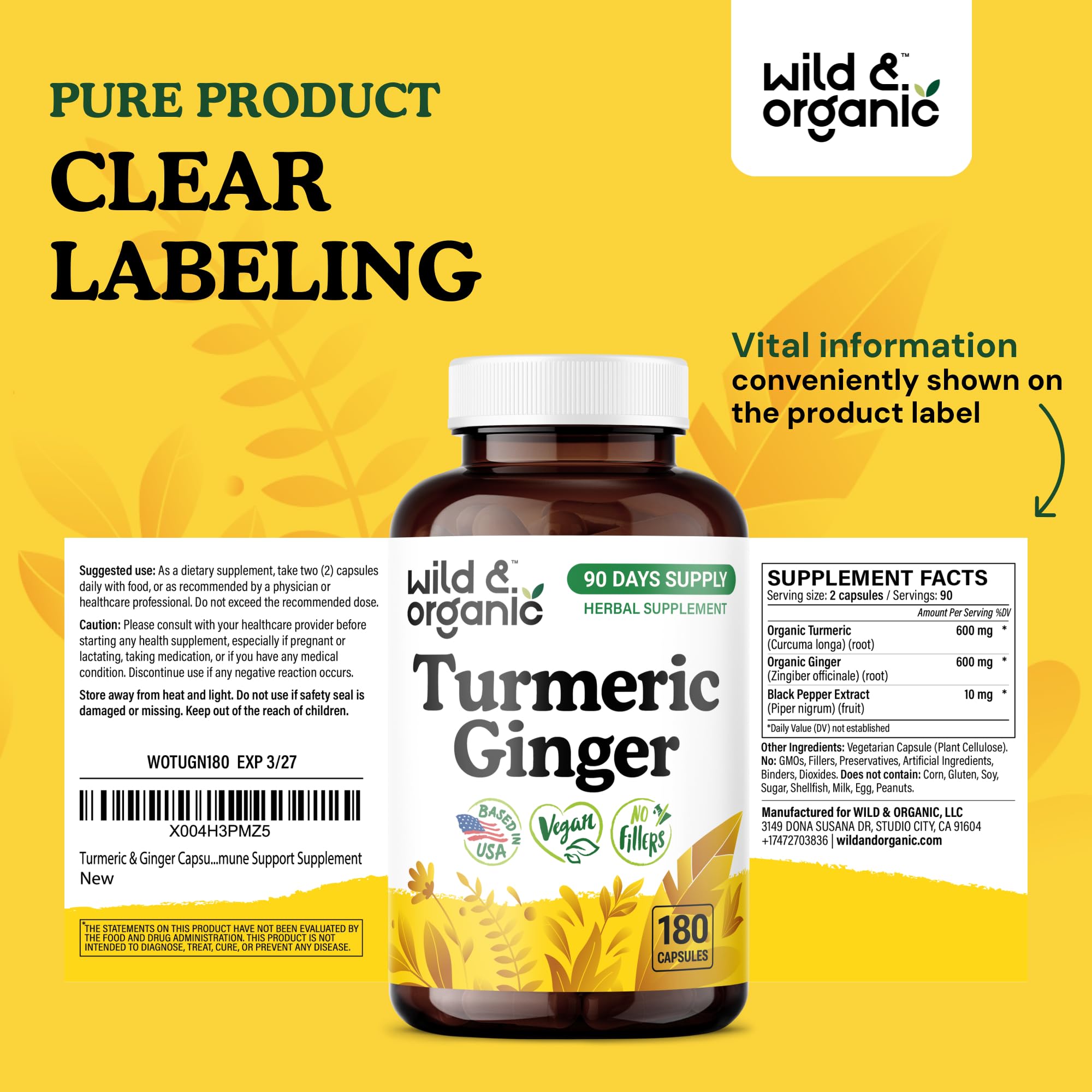 No fillers, Non-GMO and vegan labeling