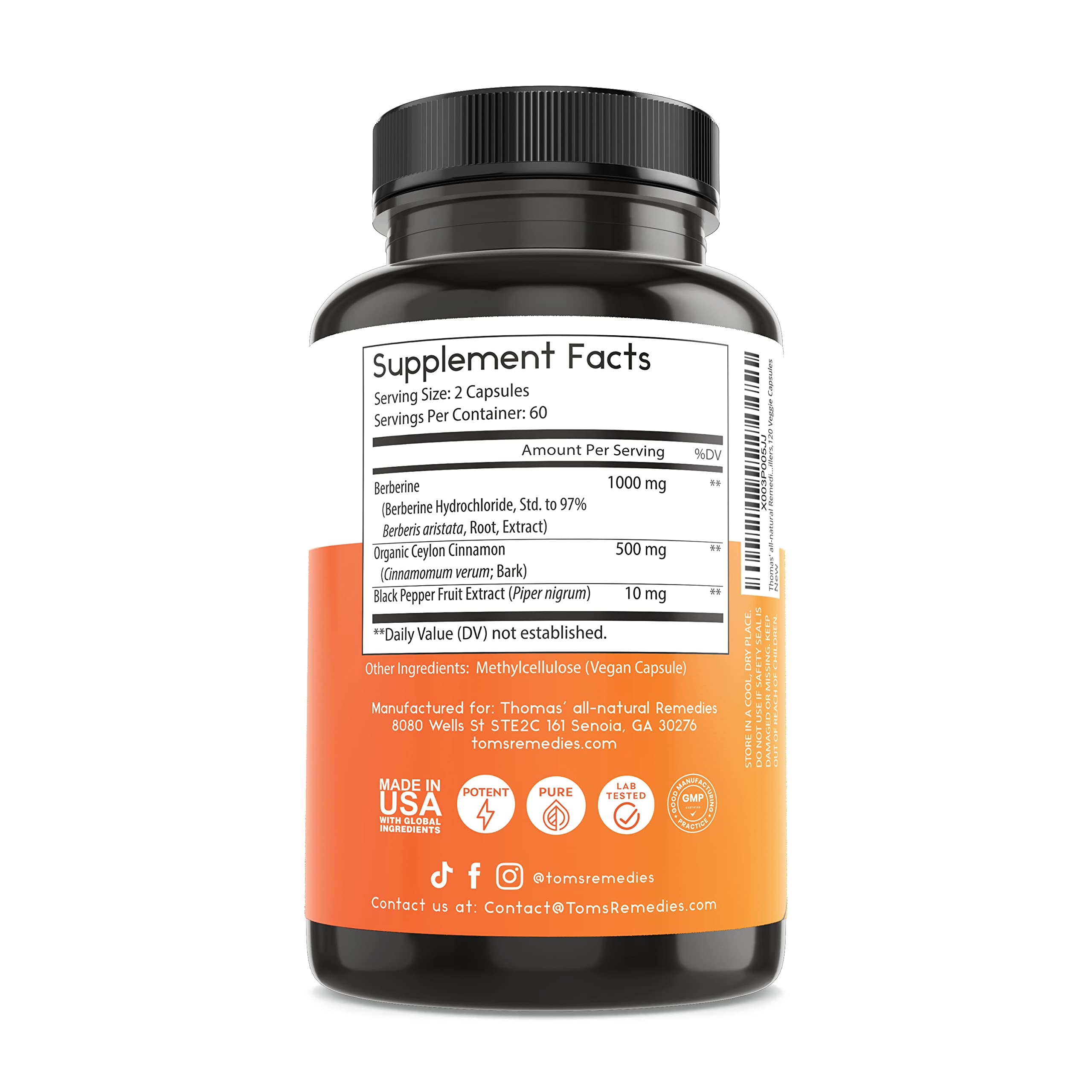 No fillers or preservatives in the berberine formula