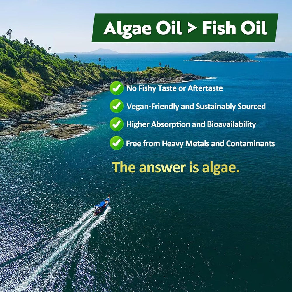 No fish taste; vegan algae-based omega-3