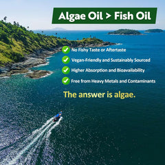 No fish taste; vegan algae-based omega-3