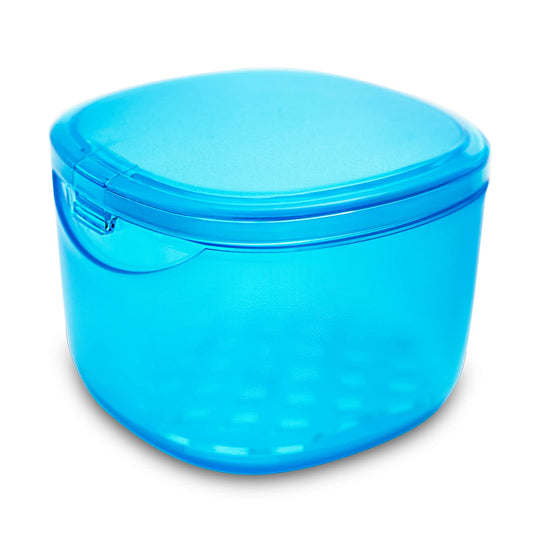 No-Leak Denture Bath Case in transparent blue – front view
