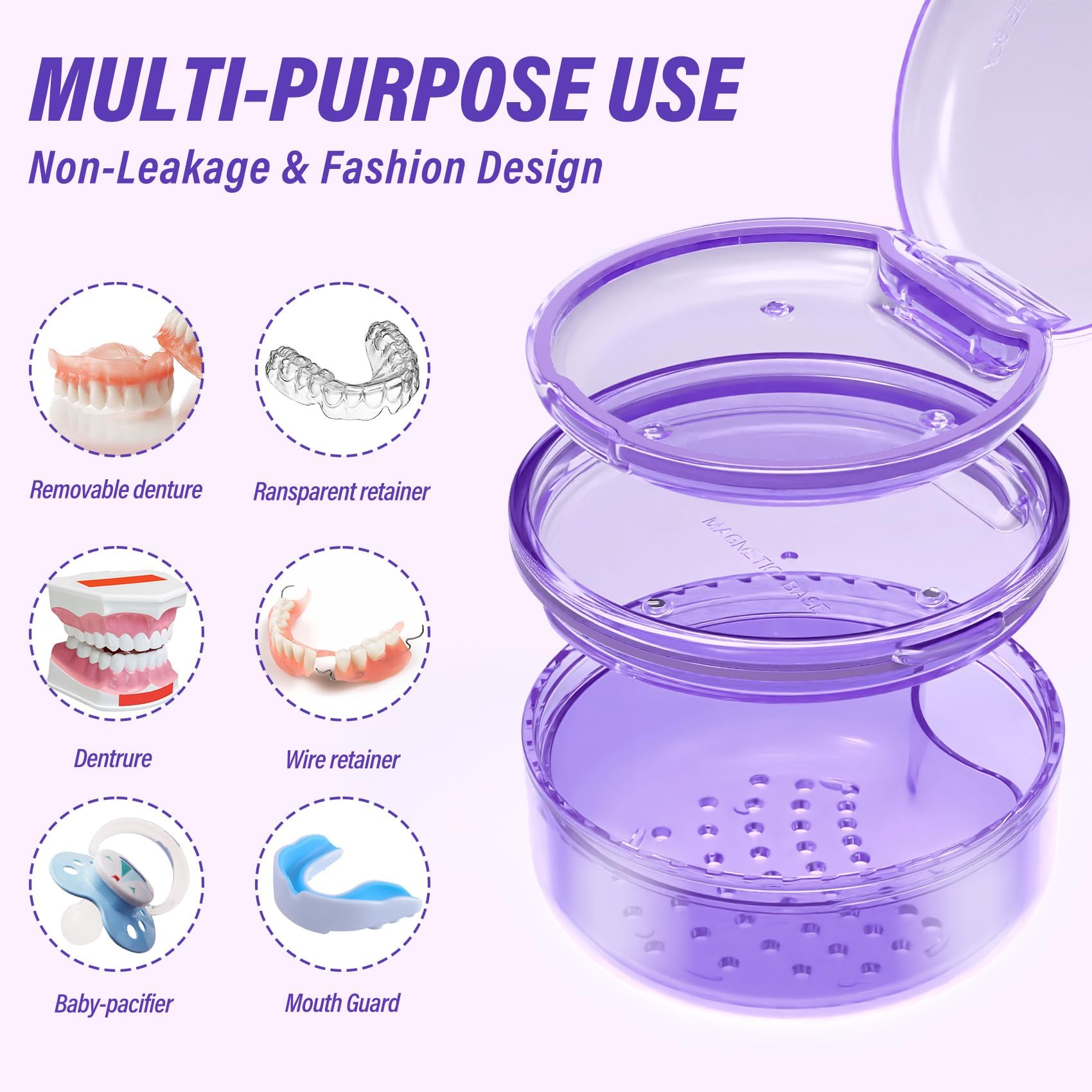 Denture case lid with silicone ring to prevent leaks