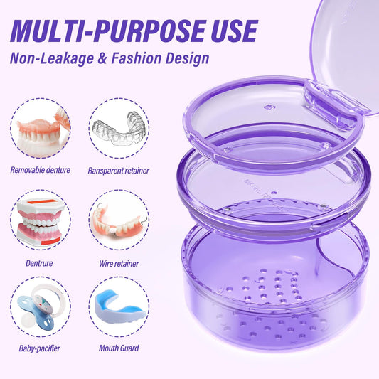 Denture case lid with silicone ring to prevent leaks