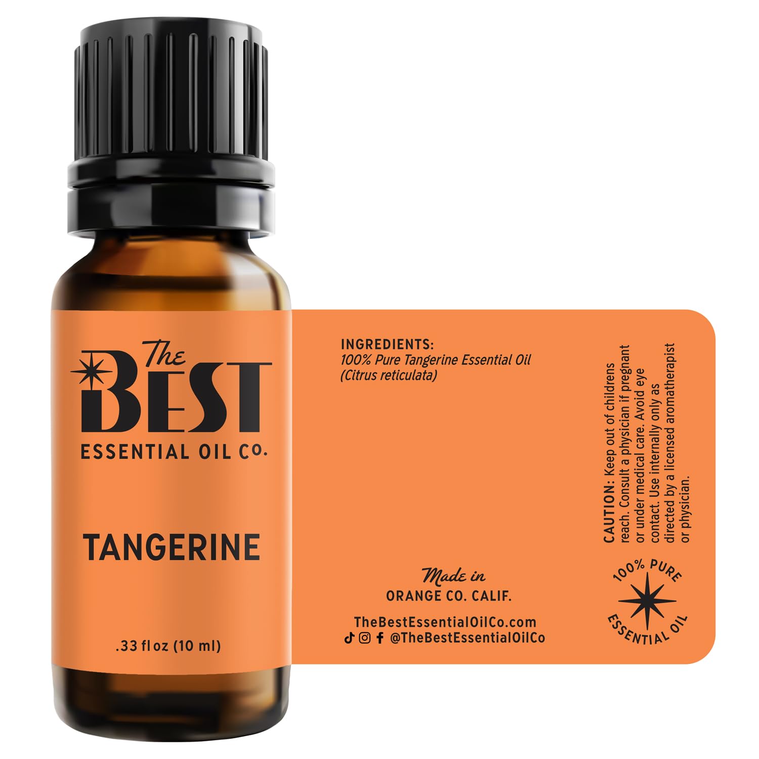 Label showing no synthetic additives on Tangerine oil bottle