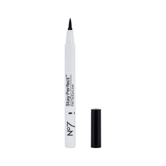 No7 Stay Precise eyeliner swatch showing bold color and long-wear performance.