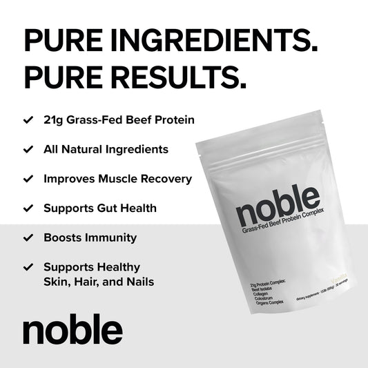 Close-up of vanilla beef protein powder scoop