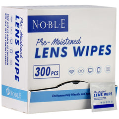 Noble pre-moistened lens wipes in individual wrappers