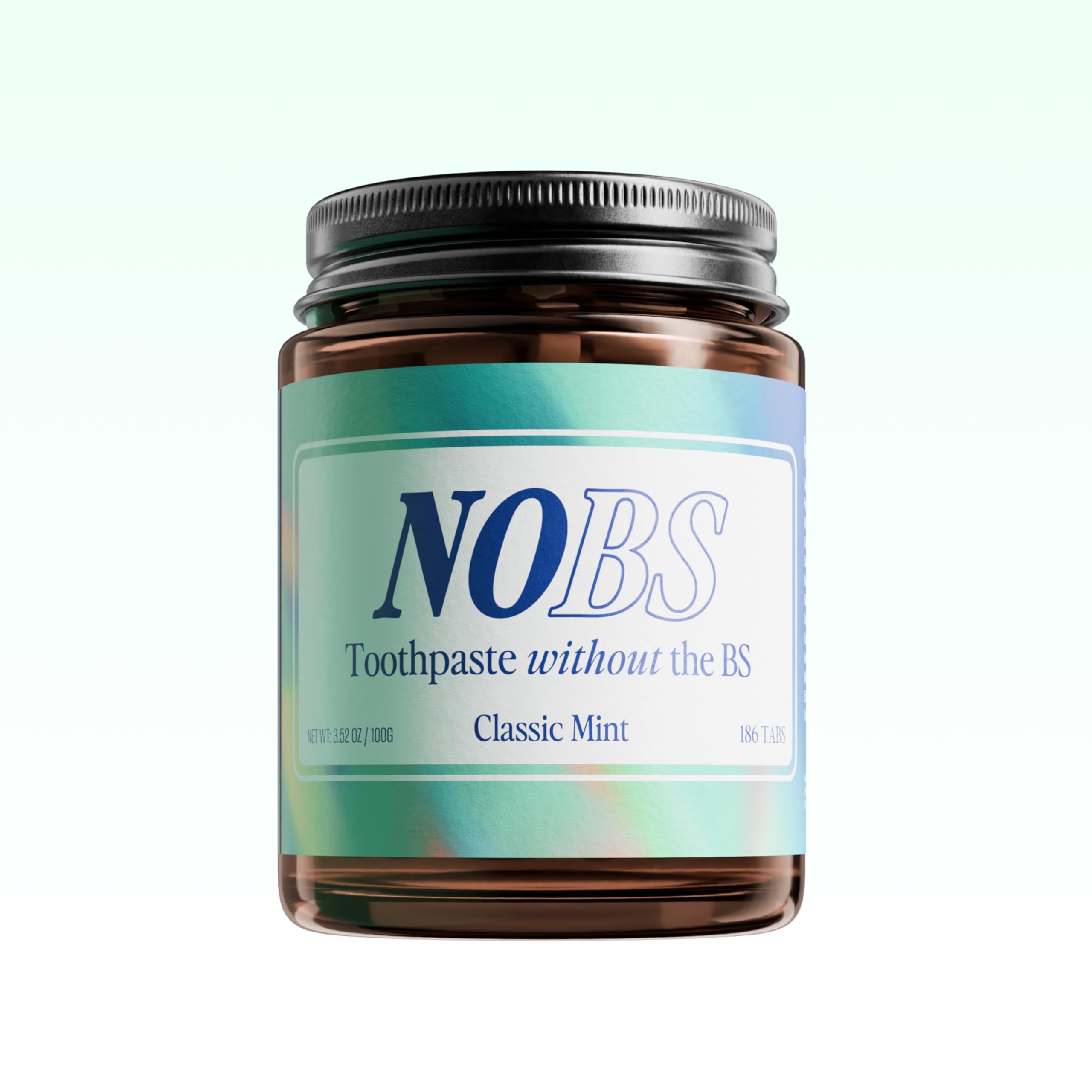 NOBS toothpaste tablets in a plastic-free glass jar