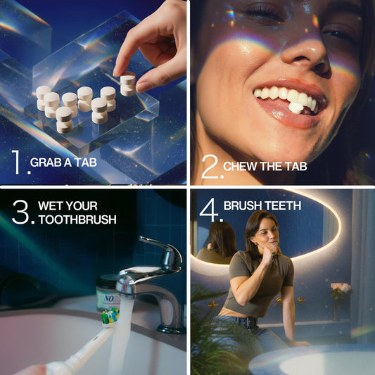 Close-up of toothpaste tablets showing nano hydroxyapatite crystals