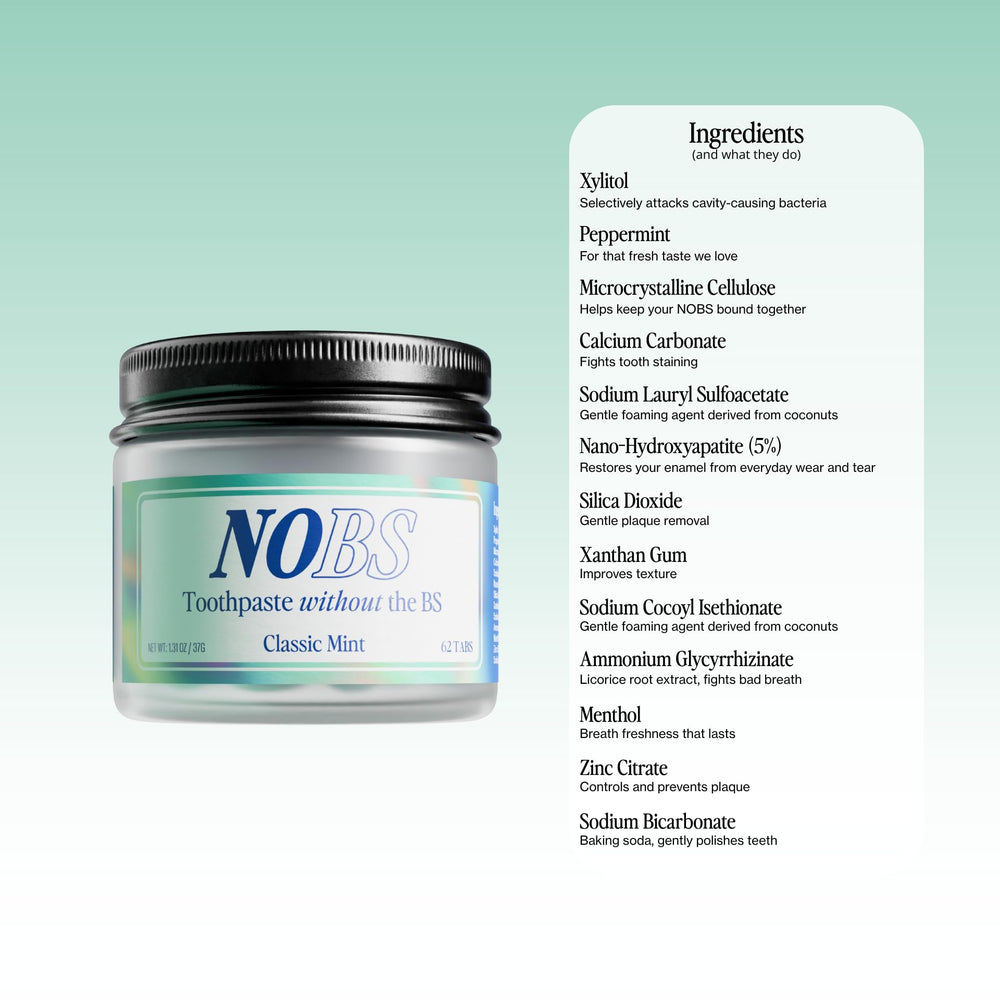 NOBS travel-friendly toothpaste tablets suitable for TSA
