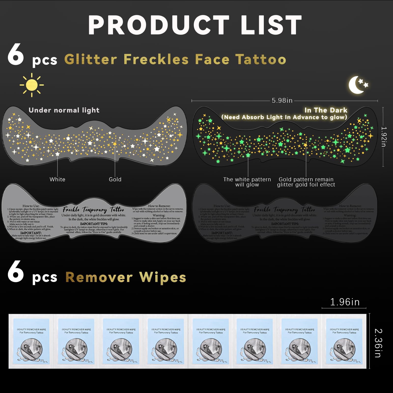 Noerrors glitter freckles tattoos ideal for parties and festivals.
