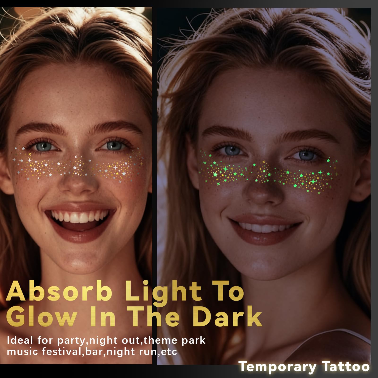 Noerrors glitter freckles tattoos nightglow white-patterns glow.