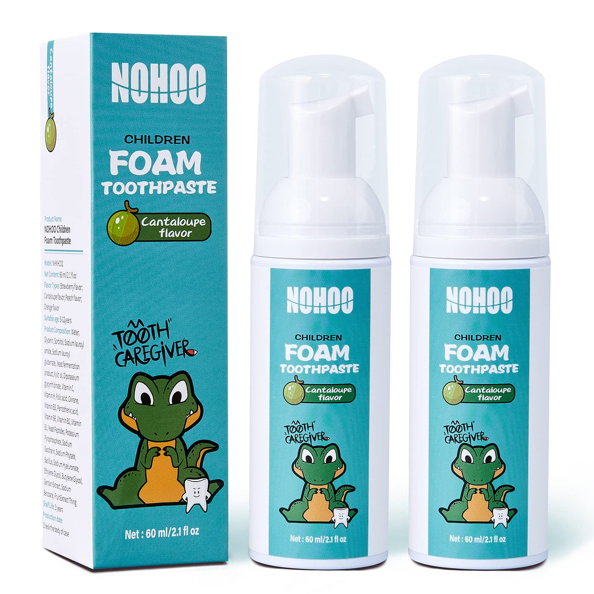 NOHOO fluoride-free kids toothpaste cantaloupe flavor packaging (2 pack)