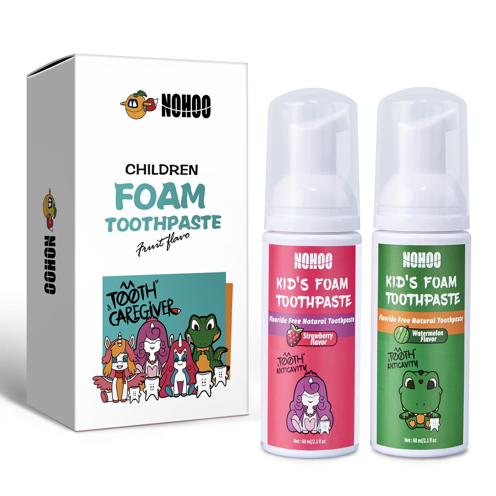 Front view of NOHOO Fluoride-Free Kids Toothpaste Strawberry & Watermelon