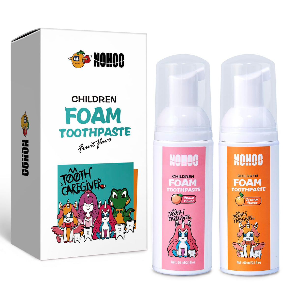 NOHOO fluoride-free foam toothpaste for kids – orange-peach hero image