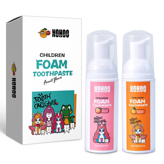NOHOO fluoride-free foam toothpaste for kids – orange-peach hero image