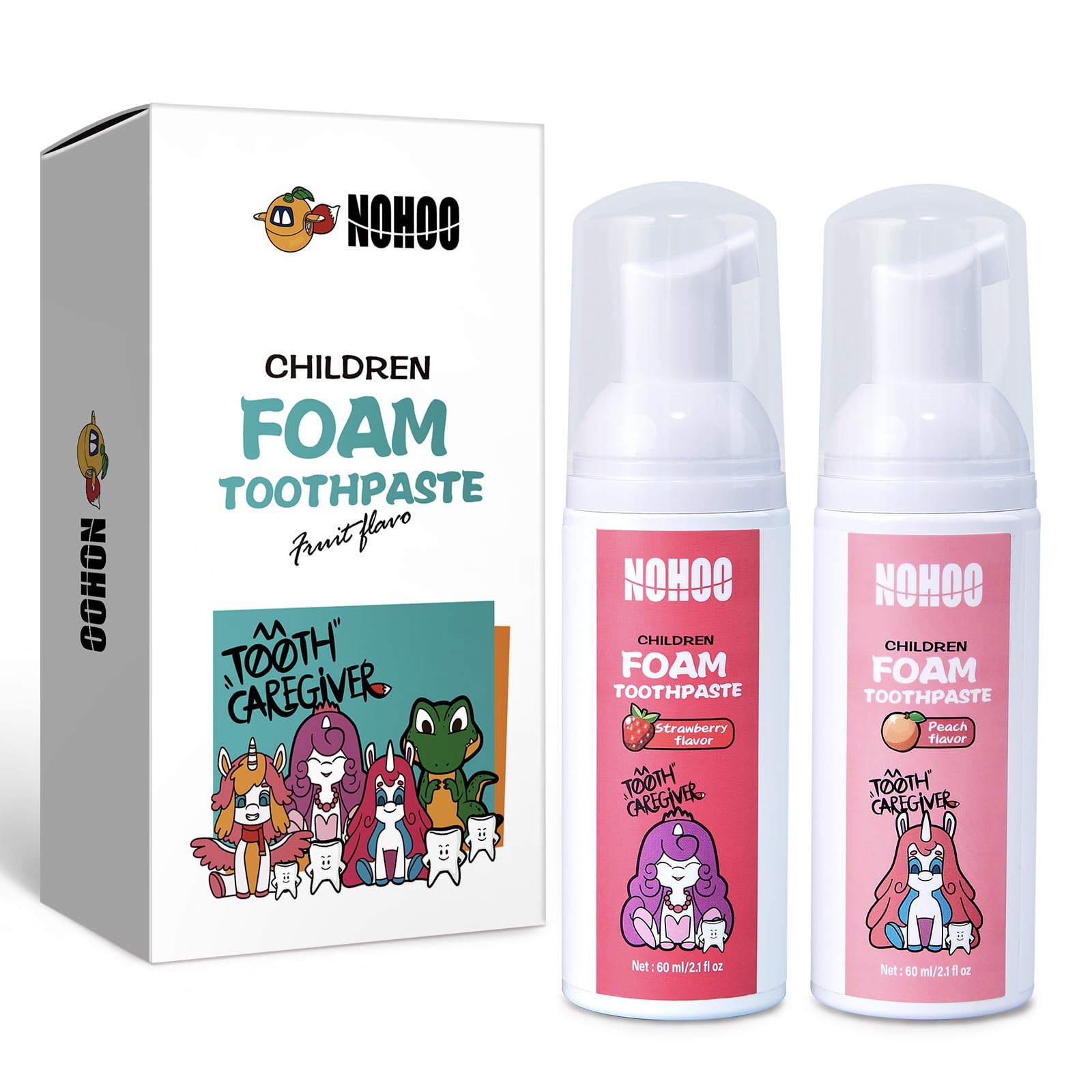 NOHOO Fluoride-Free Foam Toothpaste for Kids Strawberry Peach front view