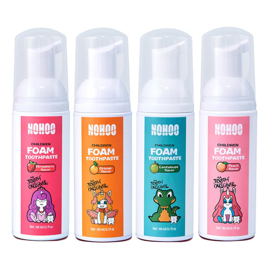 Front view of NOHOO fluoride-free foam toothpaste for kids, 60 ml