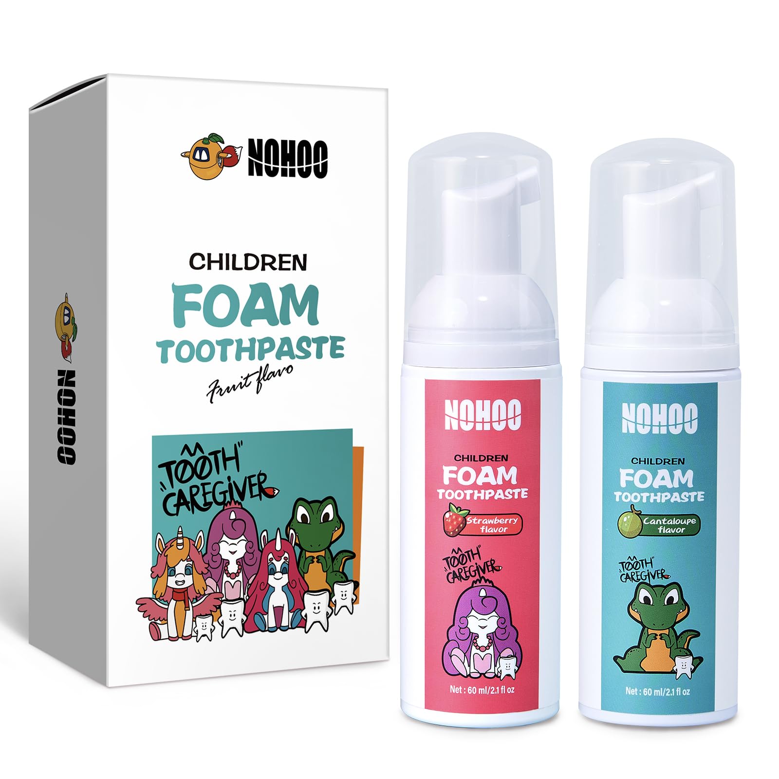 Hero image: NOHOO fluoride-free foam toothpaste for kids in strawberry and cantaloupe flavor