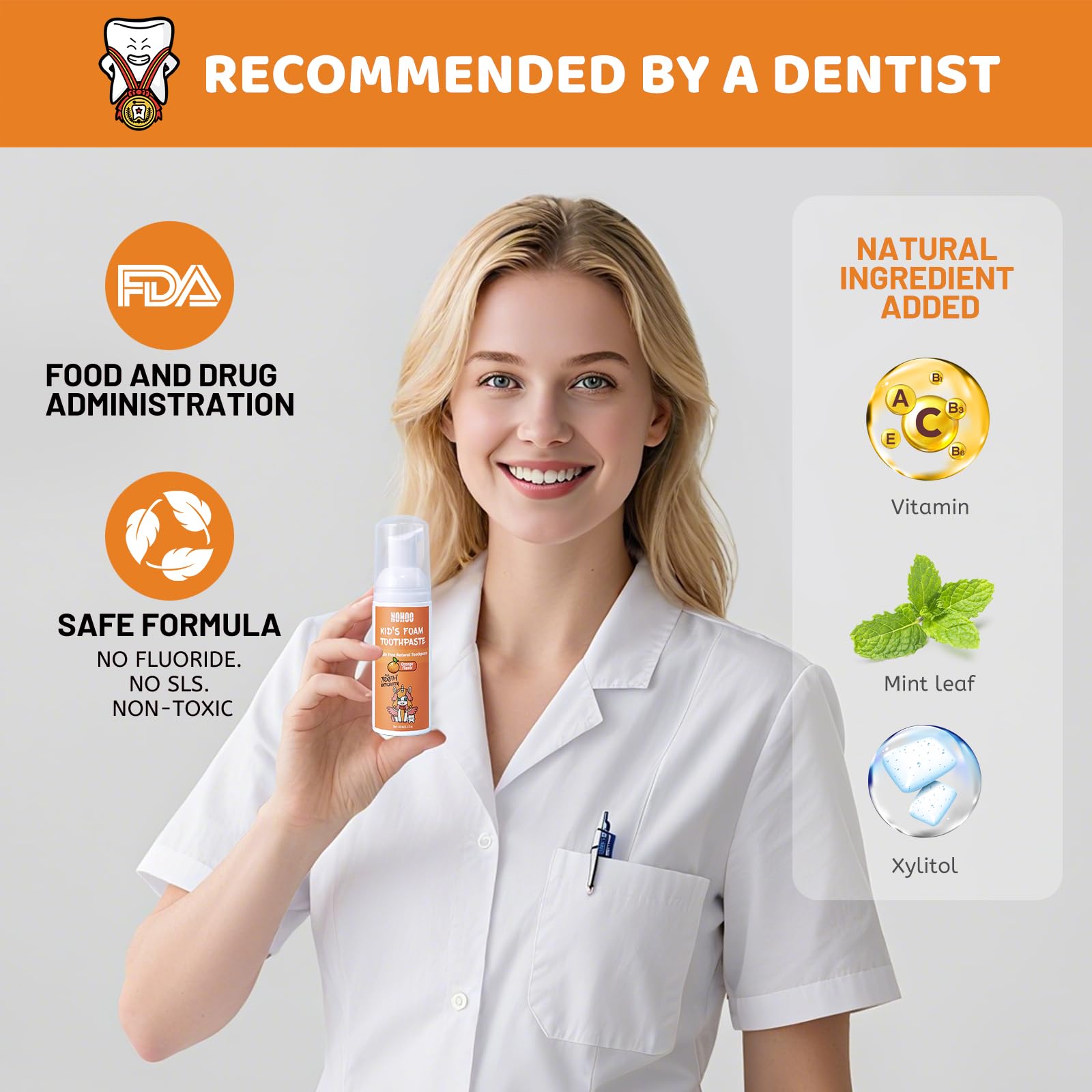NOHOO fluoride-free foam toothpaste for kids watermelon flavor - image 2