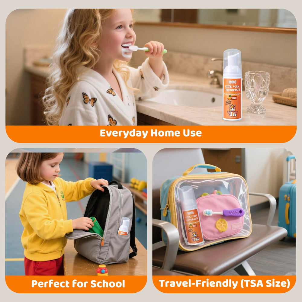 Child brushing with NOHOO fluoride-free foam toothpaste