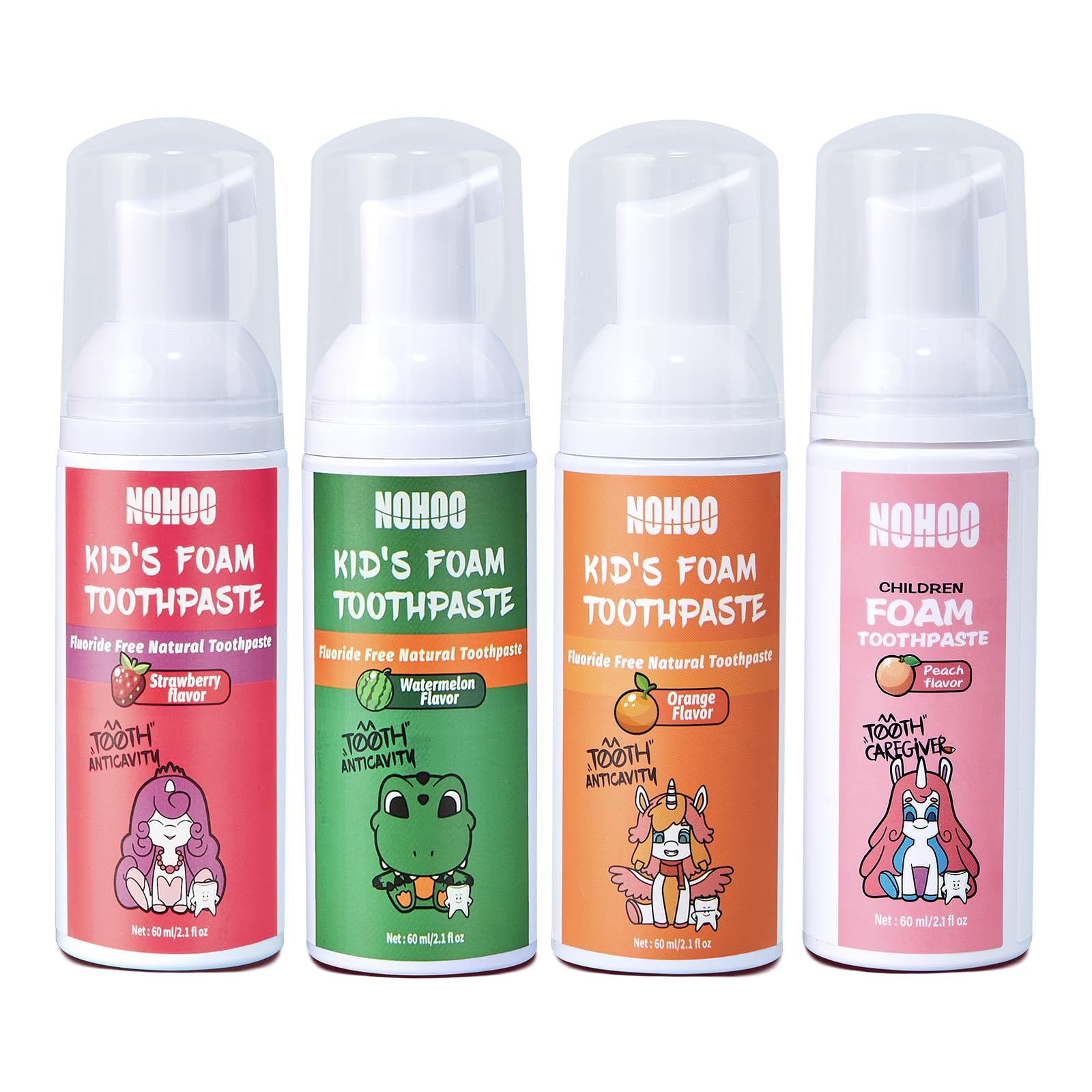 NOHOO fluoride-free foam toothpaste for kids with strawberry flavor