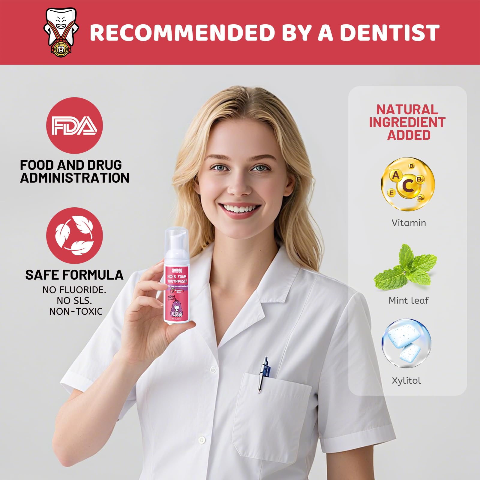 NOHOO toothpaste packaging showing ingredients and 60ml size