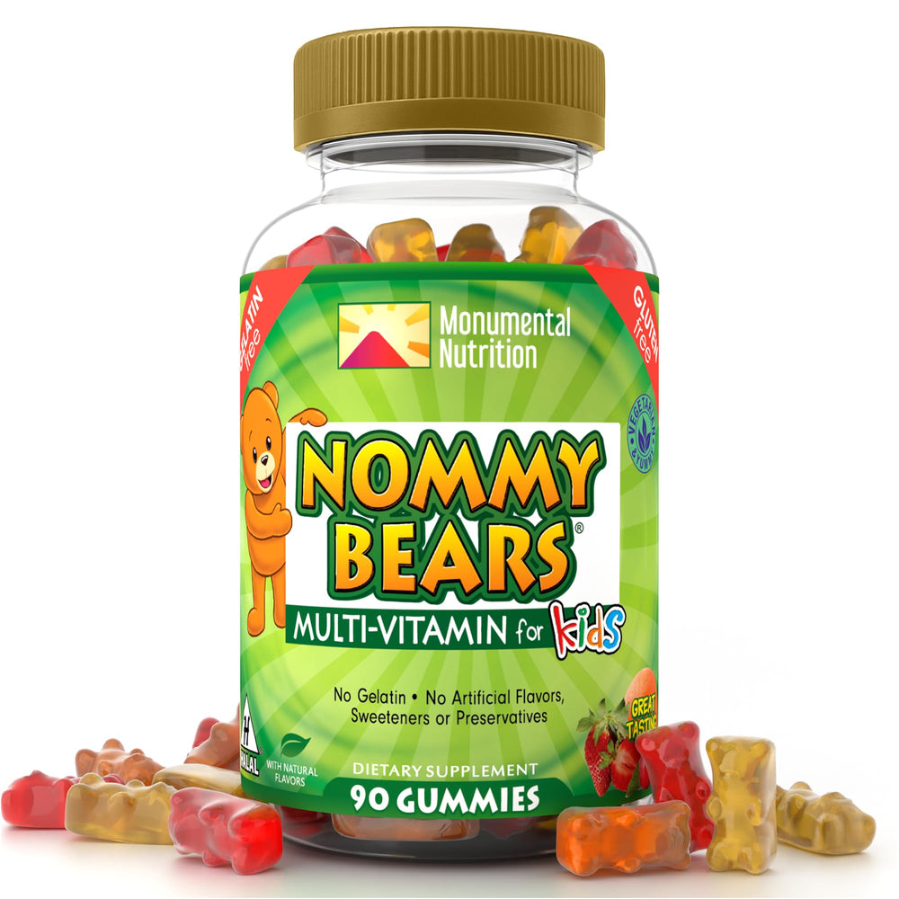 Hero image of Nommy Bears multivitamin gummies in bear shapes